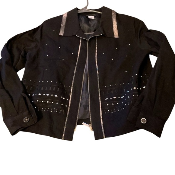Morgan Cole Womens Sz S Black Zip Jacket Studded Bling Button Cuff Sleeve Lined - Picture 12 of 12